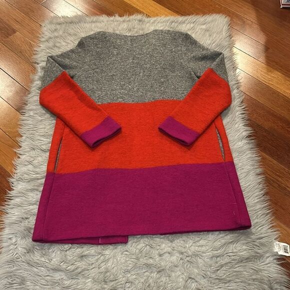 Max studio boiled wool gray,‎ red and pink color block long open cardigan - Picture 5 of 5